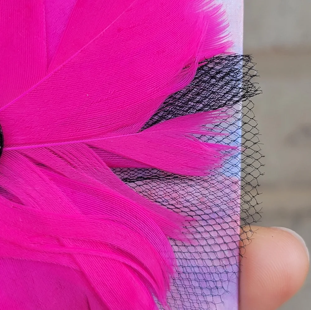 Hot Pink Feather Flower Wall Art 6x4 Handmade Glam Office Decor Rhinestone Art